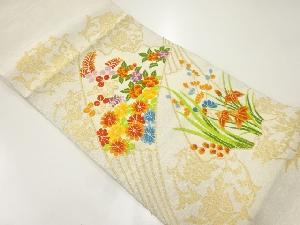 扇面に草花模様織出し名古屋帯